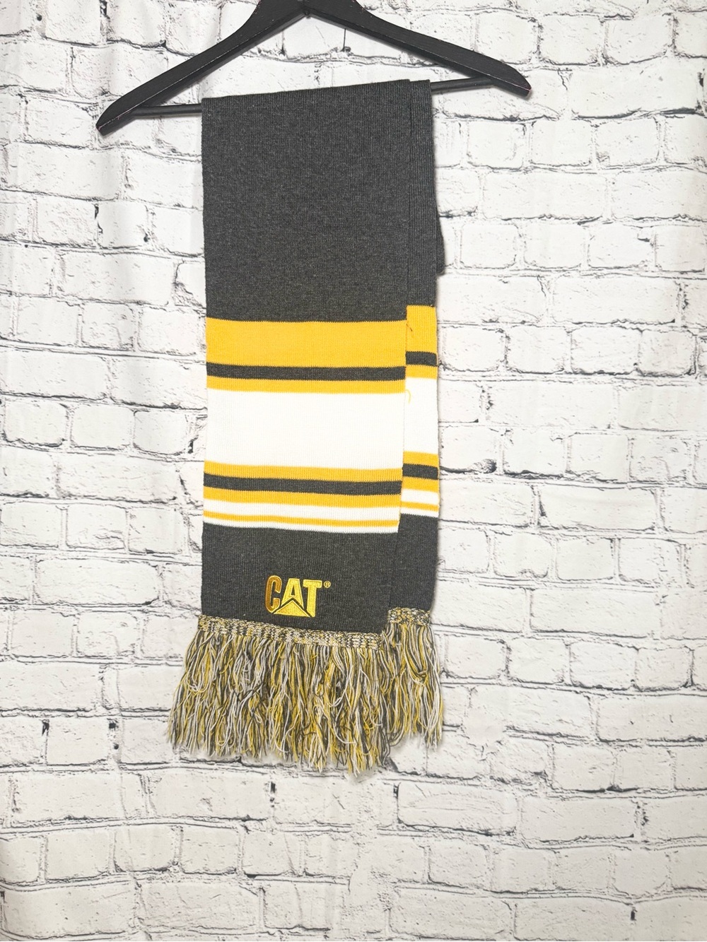 CAT Caterpillar Scarf Yellow Black White Fringe